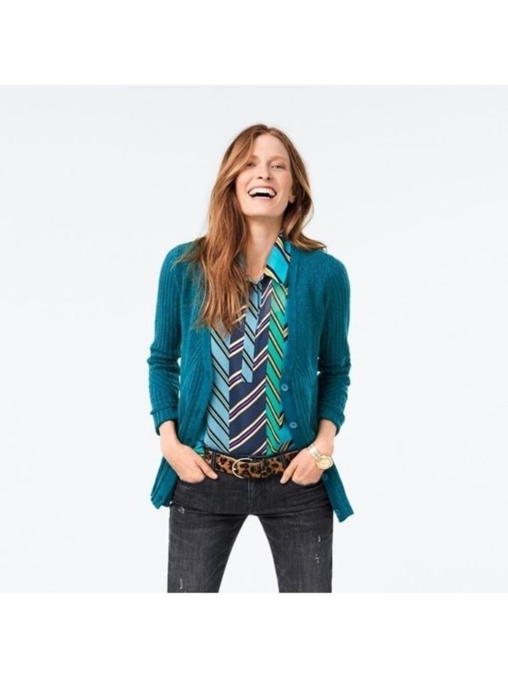 Cabi 3780 Ascot Top Geometric Teal & Green Size Medium